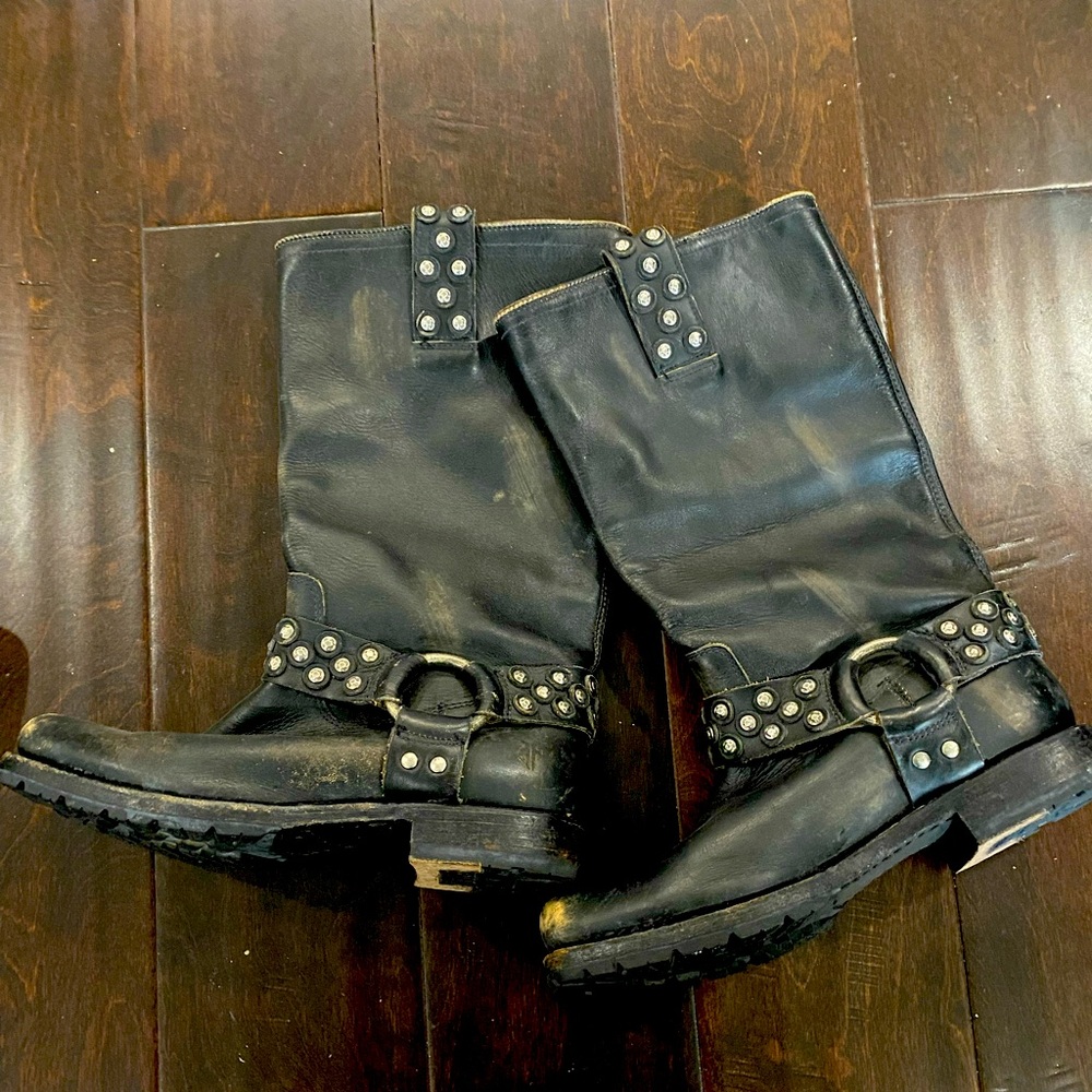 Frye studded harness boots
